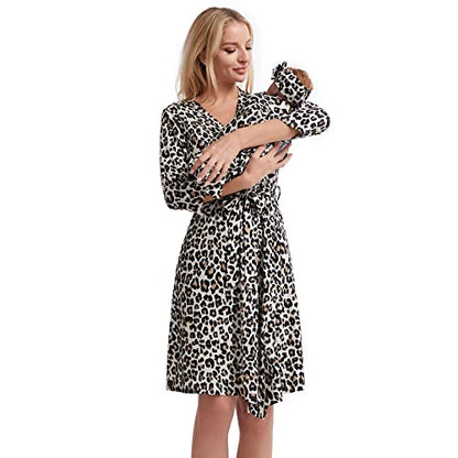 Galabloomer Maternity Robe and Receiving Blanket, Matching Mommy Labor Robe - color: Brown, size: Small