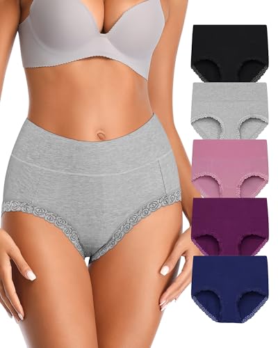 Annenmy High Waisted Womens Underwear Cotton Underwear Full Coverage Briefs Stretch Breathable Ladies Panties 5 Pack - color: Multicolorb, size: Large