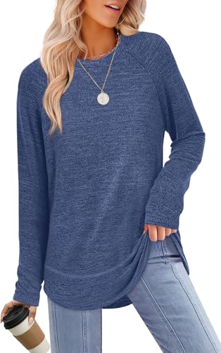 Sampeel Long Sleeve Shirts for Women Tunic Tops Loose Fit Dressy Crew Neck Pullover Sweaters 2026 - color: Navy, size: XX-Large