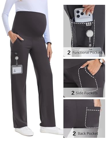 QBK Women's Maternity Scrub Pants Cargo Work Pants 4-Way Stretch 6 Pockets - color: Darkgray, size: Small