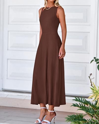 BTFBM Women Midi Bodycon Tank Dress - color: Brown, size: Medium