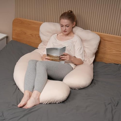 Maternity Pillow Cover ONLY Compatible with Momcozy Pregnancy Pillow (2 Pack Covers-Pillow NOT Included) Soft Breathable Machine Washable Pillowcase - color: Oat&light Sage
