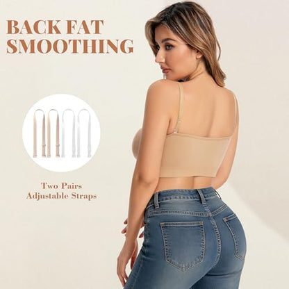 Summer Wireless Bandeau Bra, Strapless Bras for Women - color: Beige-next-gen Non-removable Padding, size: 3X-Large