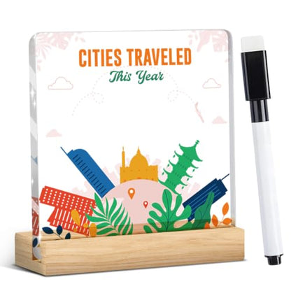 Personalized Cities Traveled This Year Tracker Sign Travel Log with Markers - color: Cities