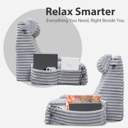 ENITYA 22" XL Back Pillow for Bed Sitting Up with Armrests & Big Pockets - color: Light Grey, size: XL(5'3"-5'11")