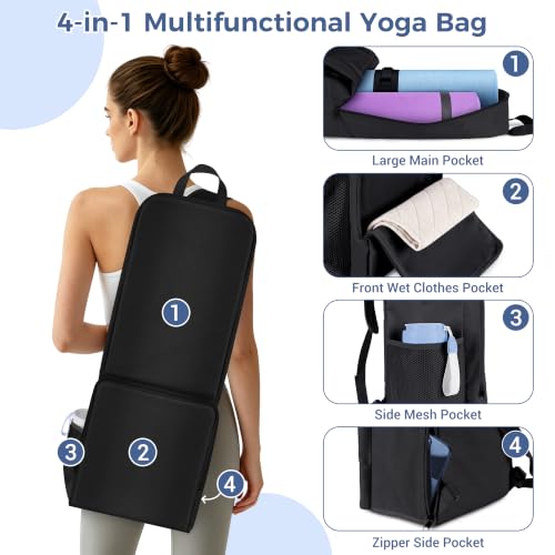 COOLBEBE Yoga Bag for Women with Side Mesh Pockets & Wet Dry Compartment - color: Black
