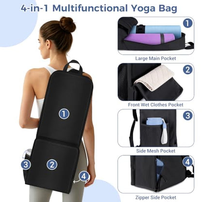 COOLBEBE Yoga Bag for Women with Side Mesh Pockets & Wet Dry Compartment - color: Black