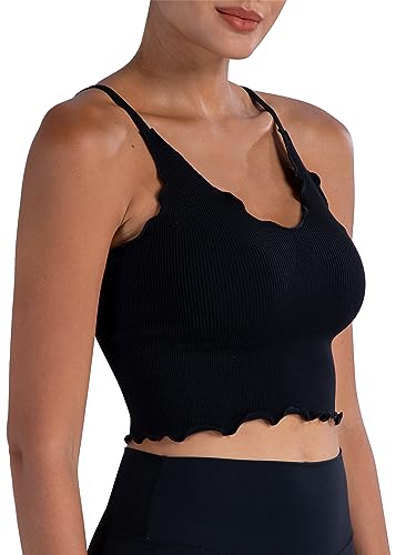 Sunzel 2 Pack Women's V Neck Ribbed Camisole Tank Tops with Ruffle Trim - color: Black&grey, size: Medium-Large