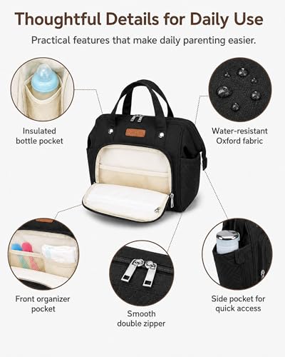FHELAD HELAD Small Diaper Bag Backpack, 4 in 1 Mini Baby Bag for Short Trip - color: Black