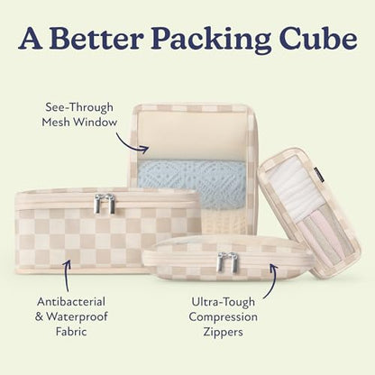 Vandel Space-Saving Compression Packing Cubes for Women 4-Pack Compressible - color: 2. Neutral Checker, size: 4 Pack (Compression)