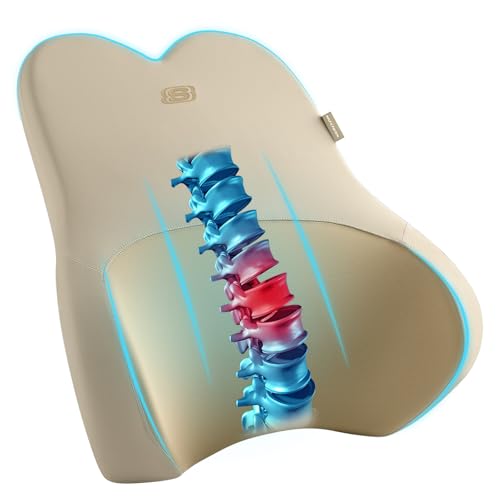 Skechers Air-Cooled & Memory Foam Lumbar Pillow,Lumbar Support Pillow for Office,Chair Lower Back Pain Relief Lumbar Pillow,Ergonomic Design Back Support Pillow for Office Chair,Car,Home,Travel,Beige - color: Beige