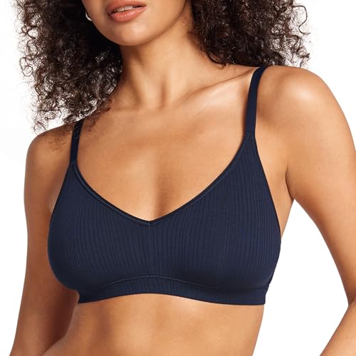 Natrelax Modal Ribbed V Neck Bralette - color: Deep Ocean Blue, size: Medium