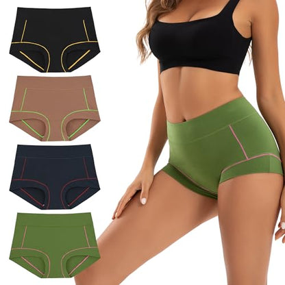 INNERSY Women's Cotton Boyshorts Underwear Soft Boxer Briefs 4-Pack - color: Woodsy, size: Large