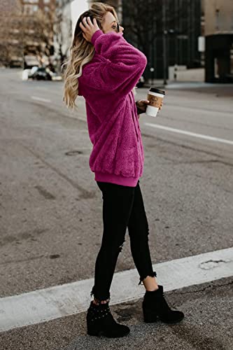 ReachMe Womens Oversized Sherpa Hoodie Pullover Fleece Sweatshirt - color: A Fuchsia, size: Large