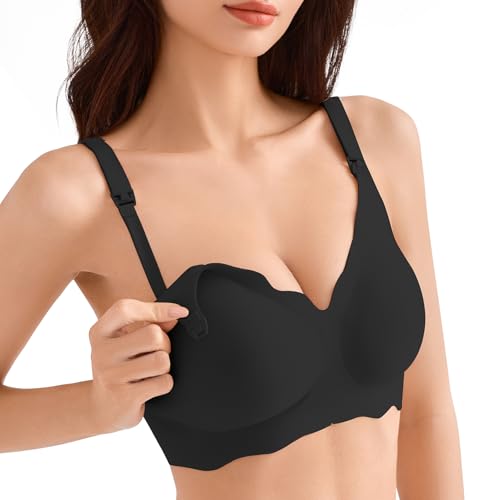 Wireless Nursing Bras for Breastfeeding, Seamless Maternity Bras Pregnancy Bralette No Underwire - color: Black, size: Medium