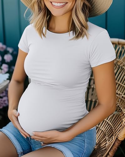 Huukeay 4 Pack Women's Short Sleeve Maternity Tops - color: Black, Wine Red, White, Navy Blue, size: Small