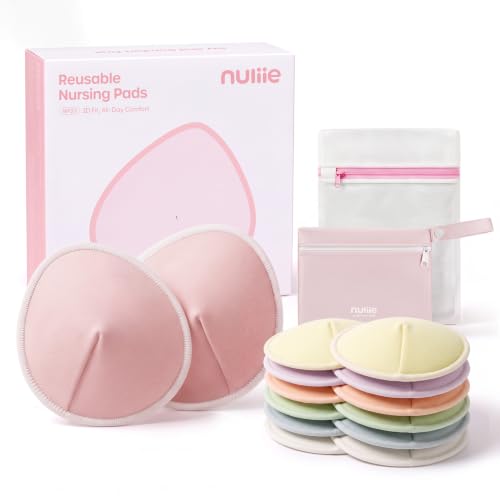 Nuliie Reusable Nursing Pads 14 Pack (7 Pairs), Contour Cup Shape for Better Coverage, Ultra Thin Breast Pads for Leaking Milk, Washable Breastfeeding Pads with Laundry Bag & Wet Bag - size: 14 Count