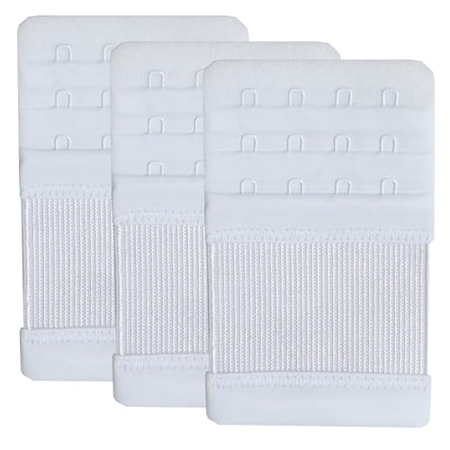 Bra Extenders 4 Hook Elastic Stretchy Bra Extensions Strap Comfortable 3pcs-Pack - color: White, 4 Hook 1/2 Inch Spacing