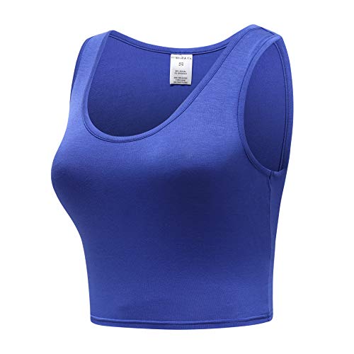OThread & Co. Women's Basic Crop Tops Stretchy Casual Scoop Neck Sleeveless Crop Tank Top - color: Blue, size: Medium