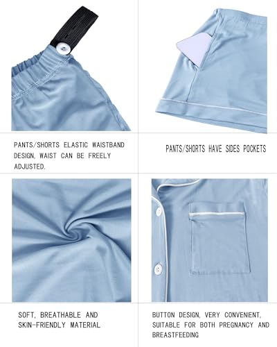 Rnxrbb Button Down Maternity Pajamas Set Nursing Postpartum Pjs Clothes - color: New-sky Blue, size: X-Large