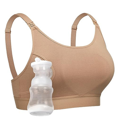 Momcozy Hands Free Pumping & Nursing Bra, Adjustable Cotton Breast Pump Bra - color: Mocha, size: Medium