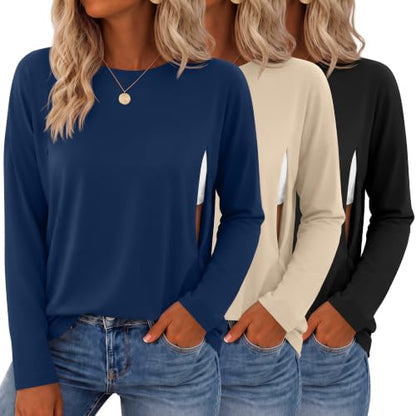 3 Pack Nursing Breastfeeding Tops - color: Dark Blue, Khaki, Black, size: X-Large