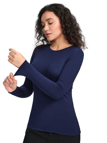 COZYFIT 3 Pack Underscrub Long Sleeve Women, Undershirts, High Crew Neck - color: Black/Royal Blue/Navy Blue, size: Medium