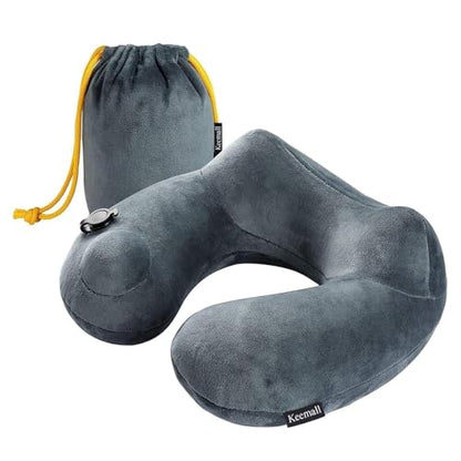 Keemall Inflatable Travel Neck & Shoulder Pillow for Airplanes&Long Trips - color: Gray, size: Medium
