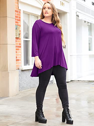 LARACE Womens Plus Size 3/4 Sleeve High Low Swing Tunic Tops - color: Deep Purple, size: Small