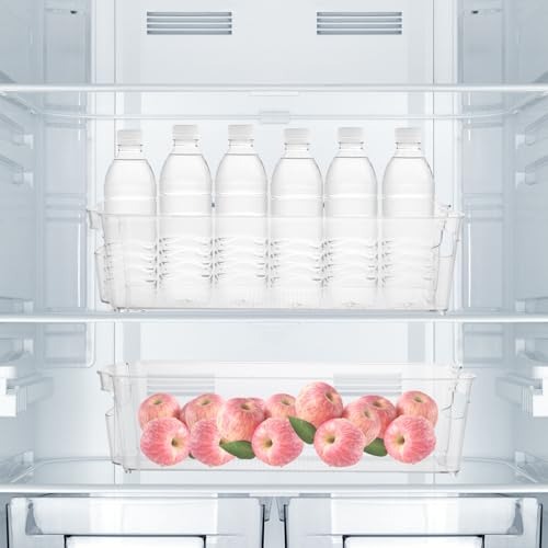 YOUNTHYE 6PCS 15inch Fridge Organizer Bins Breastmilk Freezer Storage Organizer Narrow Freezer Organizers Bins Long Clear Plastic Storage Bin for Pantry Plastic Storage Bin for Breast Milks, Freezer