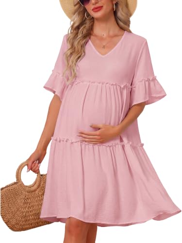 Maternity Summer Dress Sundress Babydoll Beach - color: Pink, size: Medium