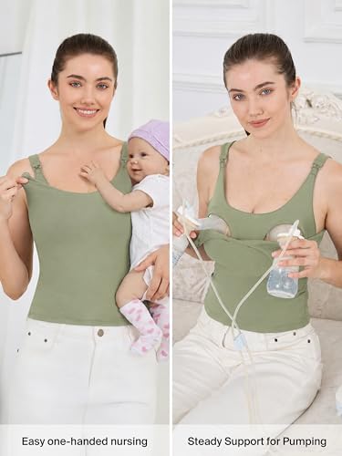 Ecavus Nursing Tank Tops with Built in Bra, Nursing Sport Bra - color: Grey Sage, size: Medium