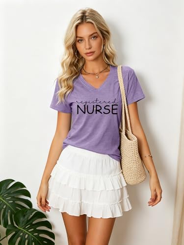 Registered Nurse Shirt Women Cute Nurse Tshirt Nursing Work - color: Purple, size: XX-Large