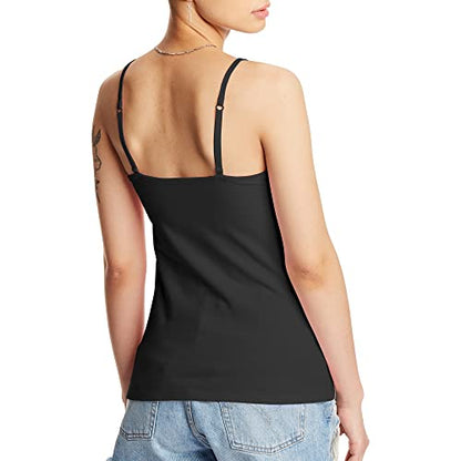 Hanes Women's Cami with Built-in Shelf Bra, Stretch Cotton Camisole, Adjustable Straps - color: Black -1 Pack, size: Medium