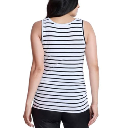 Motherhood Maternity Women's Side Ruched Scoop Neck Pregnancy Tank Top - color: White/Black Stripe, size: Large