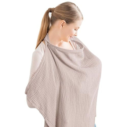 Konssy Muslin Nursing Cover Up for Breastfeeding with Rigid Hoop - color: Taupe