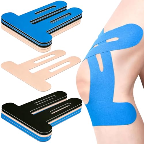 Precut Kinesiology Tape for Knees, 12 Pcs – Knee Support & Stability, Waterproof Athletic Tape, Breathable Hypoallergenic Latex-Free Elastic Sports Tape for Active Movement,Blue,Beige& Black - color: Blue,beige& Black, size: 12 Count (Pack of 1)