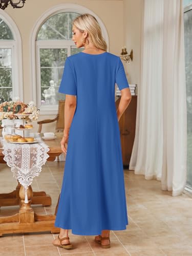MEROKEETY Womens Summer Casual Short Sleeve Maxi Long Tshirt Dress 2026 - color: Blue, size: X-Large