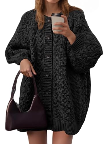 Saodimallsu Womens Cable Knit Cardigans Oversized Chunky Fall Sweater Dress - color: Black, size: XX-Large
