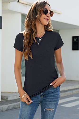 Sherosa Womens T Shirts Short Sleeve Crew Neck Shirts Basic Tee Tops Blouse - color: 01 Black, size: Medium