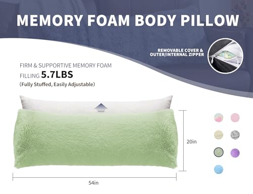 WSOFRLAC Fluffy Full Body Pillow, Long Pillow for Sleeping,Green 20x54 - color: Green