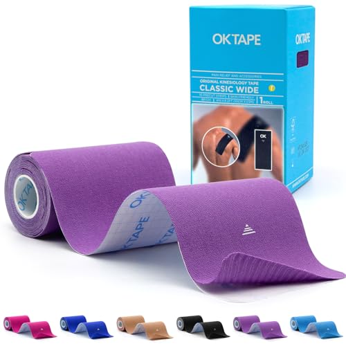 OK TAPE Extra Wide Kinesiology Tape for Shoulder, Back, Precut Strips - color: Purple, size: 1 Roll