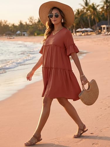 Maternity Summer Dress Sundress Babydoll Beach - color: Brown, size: Large