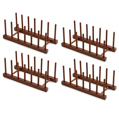 HBlife 4 Packs Teak Wooden Dish Drying Rack Kitchen Plate Organizer Holder - color: Teak 6 Slots 4pcs