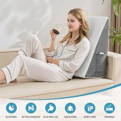 Yojoker Wedge Pillow for Sleeping - 7.5 Inch Triangle Pillow Wedge - color: Grey
