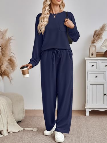 AUTOMET Womens Sweatsuits 2 Piece Lounge Matching Sweat Sets Fall Outfits - color: Navy, size: X-Large