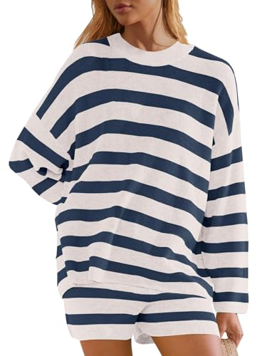 Panadila Womens Striped Lounge Set 2 Piece Pajama Sets - color: Blue White, size: Small