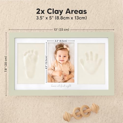 KeaBabies Baby Hand and Footprint Kit, Clay Keepsake Frame (Sage) - color: Sage, size: Duo Frame, 13" x 7.8"