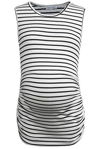 Smallshow Women's Maternity Tank Tops Sleeveless Ruched Pregnancy Clothes 3-Pack - color: Black-deep Green-white Stripe, size: Medium