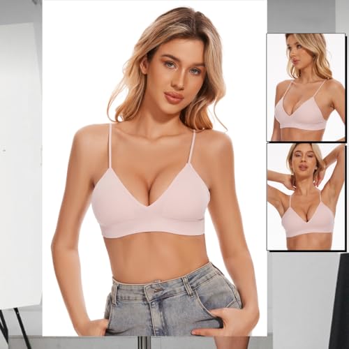 Seamless Bra for Women Low Back Bralette Wirefree Spaghetti Bra with Padded Removeable - color: Sheerpink, size: Medium